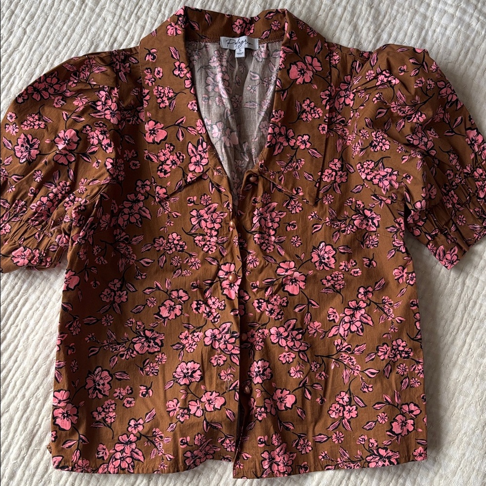 Polagram Brown and Pink Floral Top